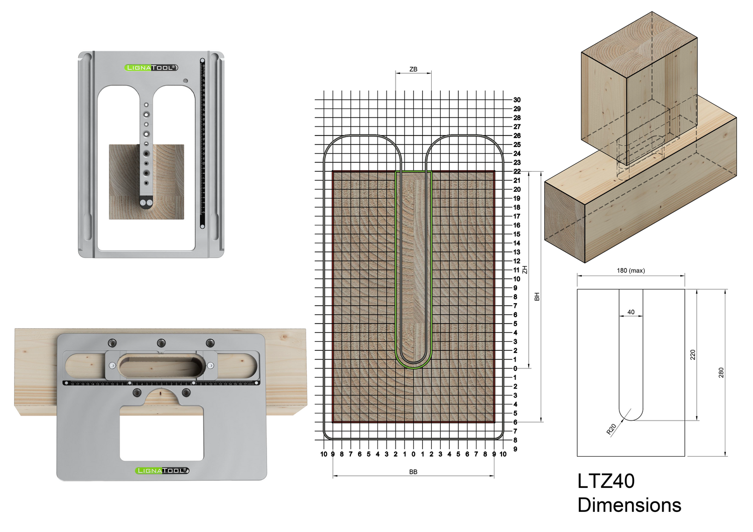 Vente de Set de gabarit pour tenons droits 40mm d'epaisseur - ronds  (usinage mortaise et tenon à la défonceuse) Lignatool, numér